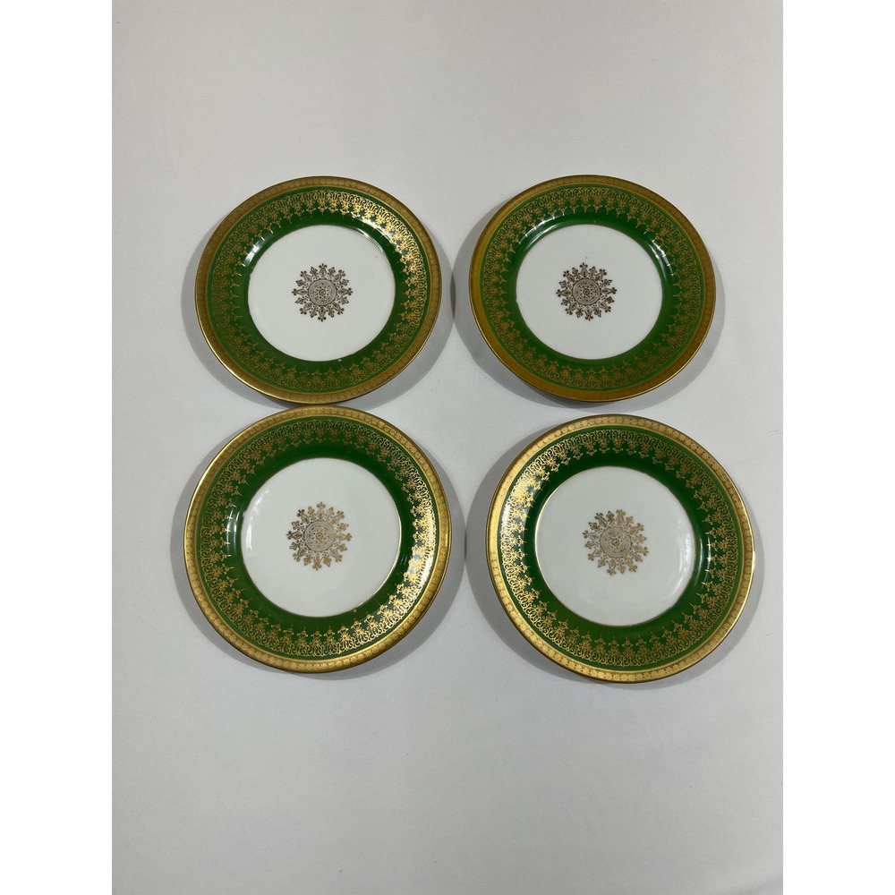 Imperial Crown China Austria Plates Set of 4 6in Green Gold Filigree Medallion